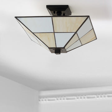 Juliana 15.7" Tiffany Style Glass/Metal LED Semi - JONATHAN Y